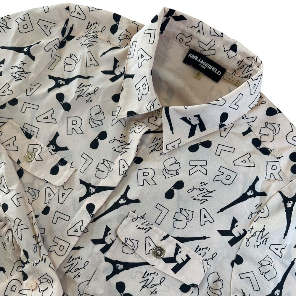 Karl Lagerfeld Paris Women's Eiffel Tower Blouse Artsy Regencycore Romantic Sz S